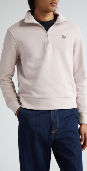 トップス MONCLER Moncler - Logo Patch Quarter Zip Pullover in Raspberry Icing at
