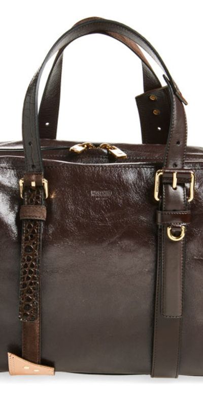 Moschino Moschino Leather Top Handle Bowling Bag in Dark Brown at Nordstrom