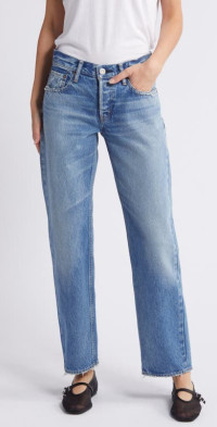 Moussy Vintage MV Cedarhurst Low-Rise Straight Jeans in Blue