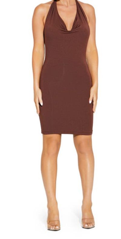 Naked Wardrobe - Cowl Halter Minidress in Chocolate at Nordstrom