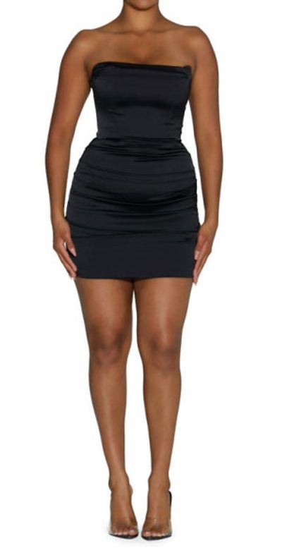 Naked Wardrobe - Floss & Gloss Ruched Strapless Satin Tube Dress in Black  at Nordstrom