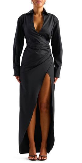 Naked Wardrobe Naked Wardrobe Long Sleeve Faux Wrap Dress in Black at Nordstrom