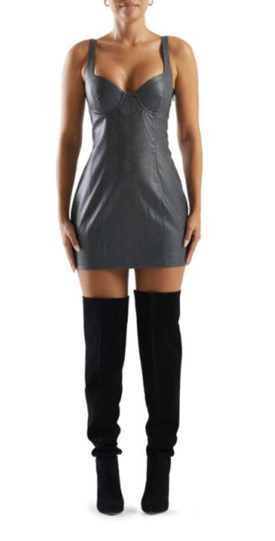 grey faux leather dress Kirious Dress Womens Medium Mini Vegan Faux Leather Pleather City Party  Silver