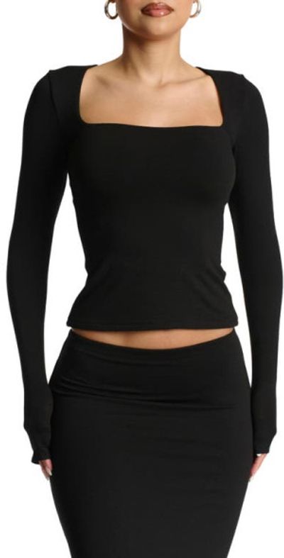 Naked Wardrobe Naked Wardrobe Square Neck Crop Top in Black at Nordstrom, Size X-Small