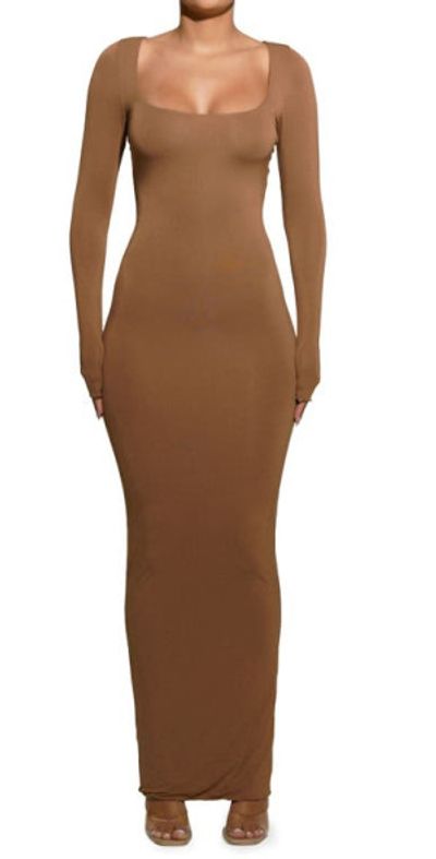 naked wardrobe brown dress Modal Overlay Ruched Maxi Dress