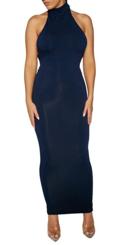 Naked Wardrobe Turtleneck Open Back Sleeveless Maxi Dress in