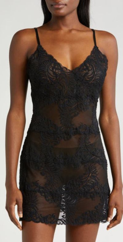 Natori Natori Amara Lace Chemise in Black at Nordstrom