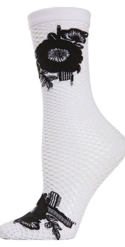 Natori Natori Floral Appliqué Fishnet Crew Socks in White at Nordstrom