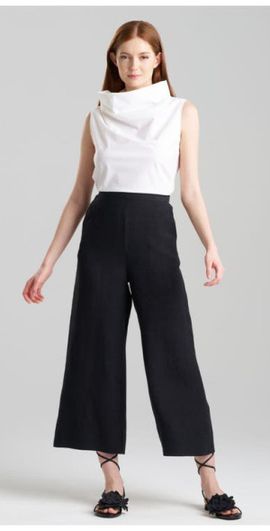 Natori Natori LIGHT WEIGHT LINEN Cropped Wide Leg Pants in Black at Nordstrom, Size Small 25