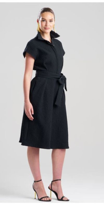 Natori Natori Textured Cotton Jacquard Shirt Dress in Black at Nordstrom, Size 4