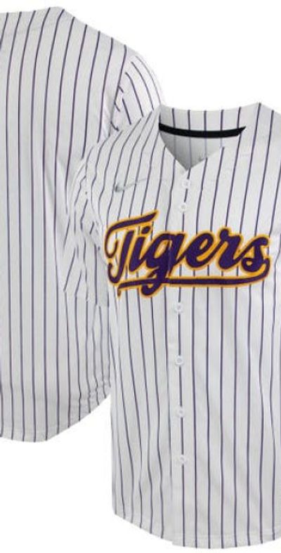 Nike Men's White/Purple LSU Tigers Pinstripe Replica Full-Button
