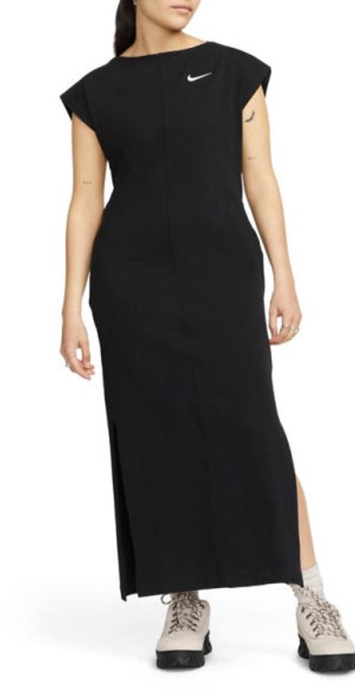slub jersey midi swing dress Black Slub Jersey V-Neck Midi Dress – Ro&Zo