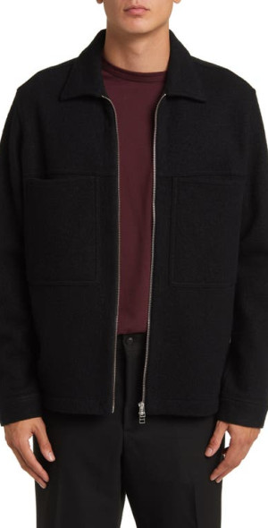 NN07 - Isak Merino Wool Zip Overshirt in Black at Nordstrom