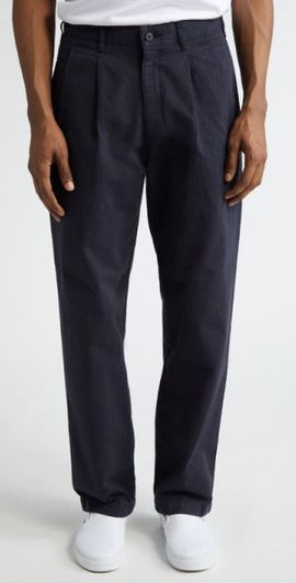 Noah Noah Double Pleat Cotton Herringbone Pants in Navy at Nordstrom