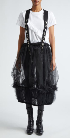 Noir Kei Ninomiya - Sheer Ruffle Tulle Suspender Skirt in Black