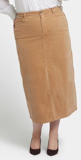 NYDJ NYDJ High Waist Slit Front Corduroy Maxi Skirt in Sand Dune at Nordstrom, Size 14W