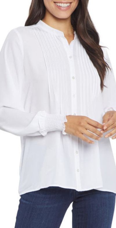 NYDJ NYDJ Pleated Peasant Blouse in Optic White at Nordstrom, Size Small
