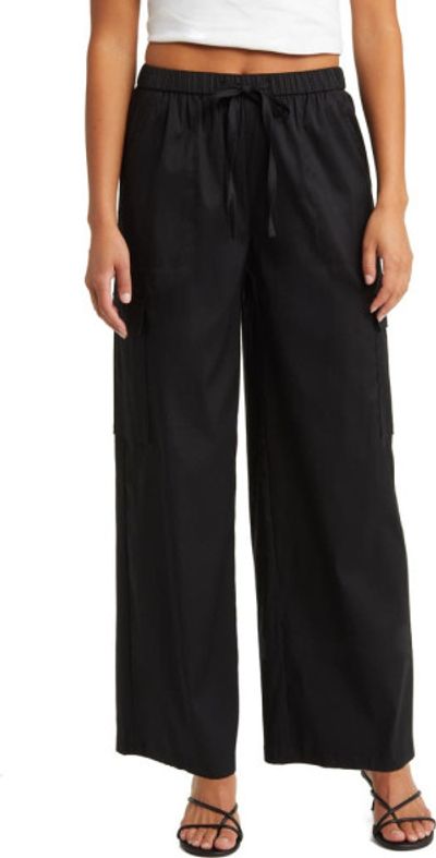 Open Edit Open Edit Cotton Blend Drawstring Cargo Pants in Black at Nordstrom, Size Small
