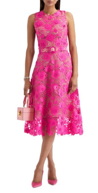 Oscar de la Renta Floral Lace A-Line Dress in Fuchsia at Nordstrom