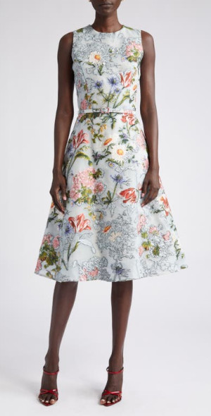 Oscar de la Renta★素敵！Floral Sleeveless Midi Dress Oscar de la Renta - Black & White Floral Print Sleeveless