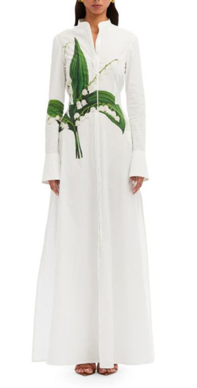 Oscar de la Renta Lily of the Valley Long Sleeve Tie Waist Maxi
