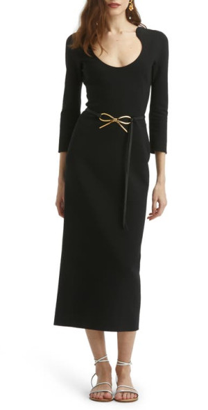 Oscar de la Renta Scoop Neck Virgin Wool Blend Dress in Black at