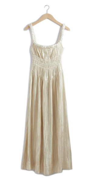 Other Stories Pleated Metallic Satin Dress in Cream