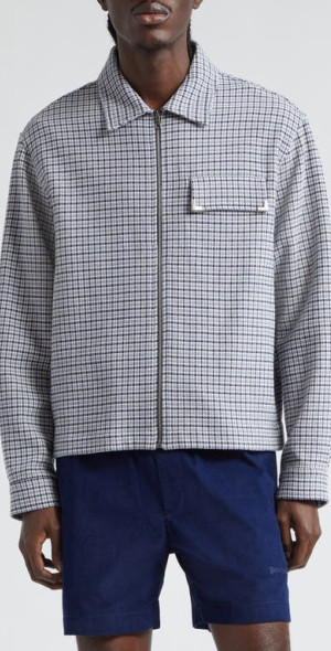 Palm Angels - Check Cotton Zip Overshirt in Indigo Blue Off