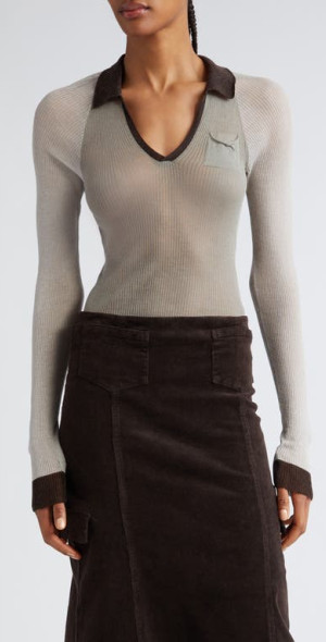 Paloma Wool - Torrentbo Colorblock Johnny Collar Sweater in Grey