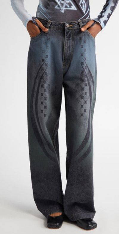 Paolina Russo - Ice Printed Baggy Wide Leg Jeans in Ice /Black at 