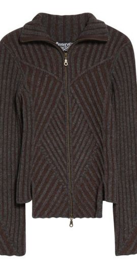 Paolina Russo Paolina Russo Warrior Rib Merino Wool Blend Cardigan in Grey/Brown at Nordstrom, Size Medium