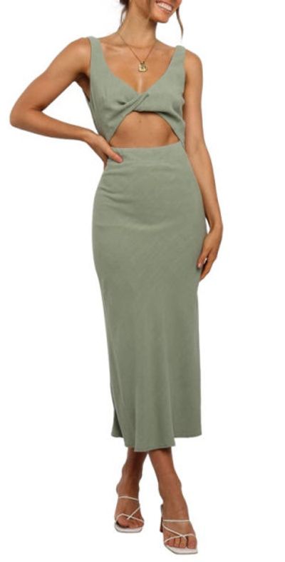 Petal & Pup - Apollo Cutout Detail Midi Dress in Olive at Nordstrom