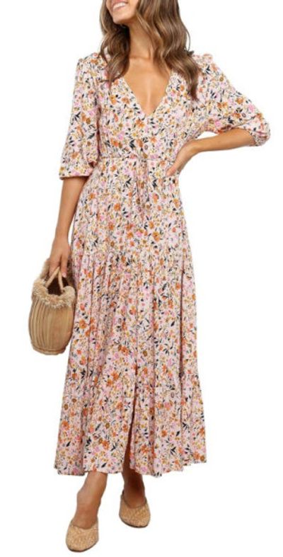 Petal & Pup Petal & Pup Kelda Floral Midi Dress in Beige at Nordstrom
