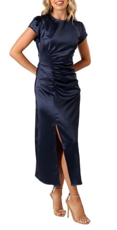 Petal & Pup Petal & Pup Lisbeth Satin Midi Dress in Navy
