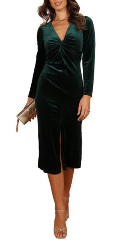 Petal & Pup Petal & Pup Lisse Twist Front Long Sleeve Velvet Cocktail Dress in Emerald at Nordstrom, Size X-Small