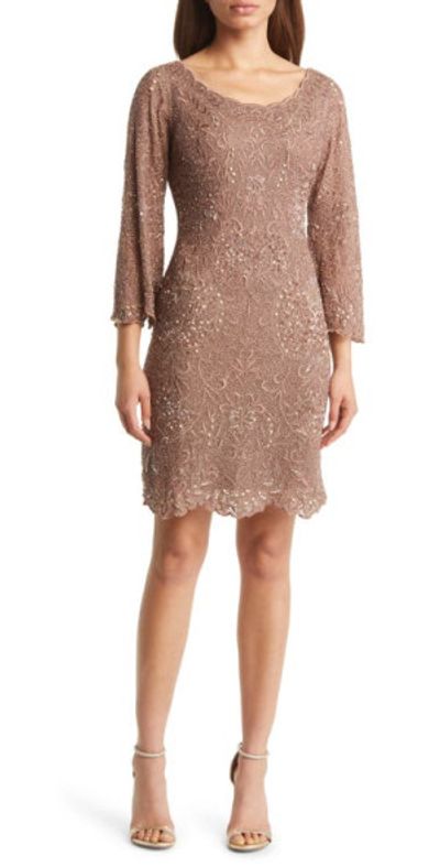 Pisarro Nights - Embellished Mesh Cocktail Dress in Mocha at Nordstrom