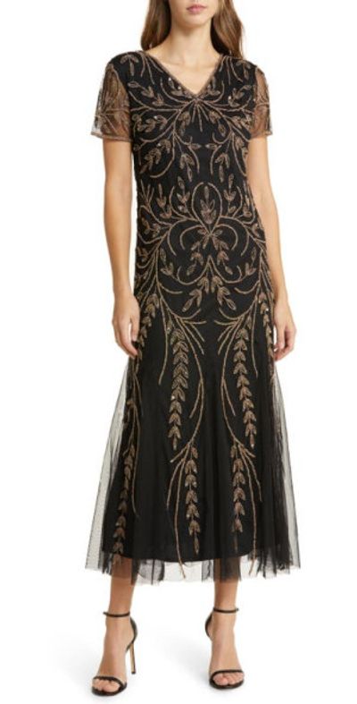 slim fit dress slacks Zapaka Women Sparkly Black Golden Plus Size Prom Dress with Streamer V Neck Appliques A Line Long Formal Dress, Black Golden / US24W main image 1