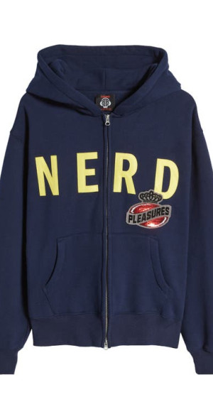 PLEASURES - Nerd Appliqué Zip Hoodie in Navy at Nordstrom