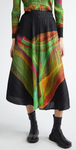 Pleats Please Issey Miyake - Spectrum Print Pleated Midi Skirt in