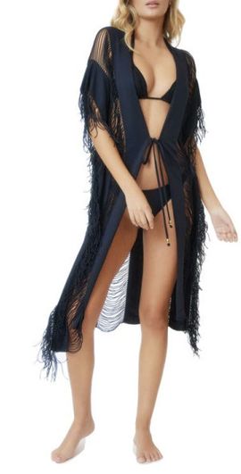 PQ SWIM PQ SWIM Monique Draped Fringe Cover-Up in Black at Nordstrom