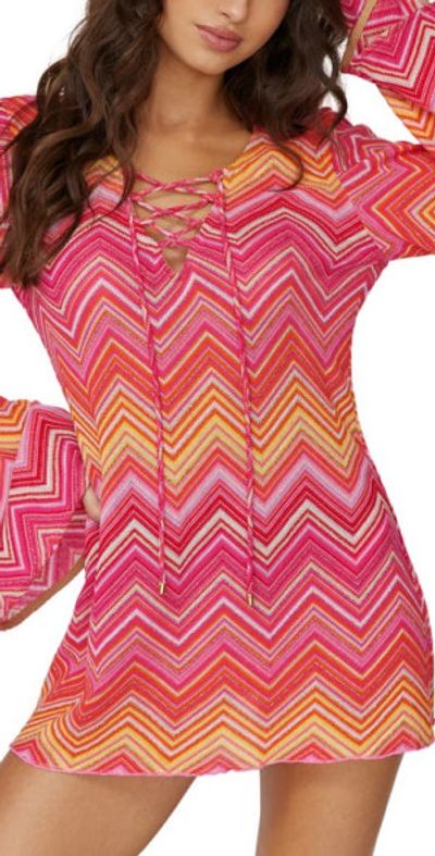 PQ SWIM PQ SWIM Noah Metallic Long Sleeve Cover-Up Tunic in Cayenne at Nordstrom, Size X-Small