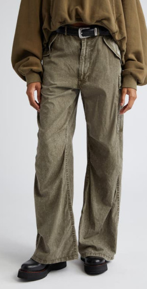 R13 - Wide Leg Cotton Cargo Pants in Olive