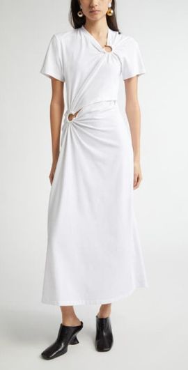 Rabanne Rabanne Ring Pierced Jersey Dress in White at Nordstrom, Size Small