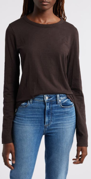 rag bone The Slub Long Sleeve T-Shirt in Dark Brown at