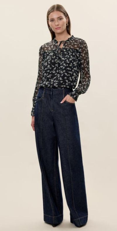 Rebecca Taylor Rebecca Taylor Ditsy Floral Blouse in Black Multi at Nordstrom, Size Medium