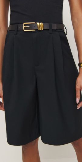 Reformation Reformation Drew Pleated Bermuda Shorts in Pitch Black at Nordstrom, Size 6