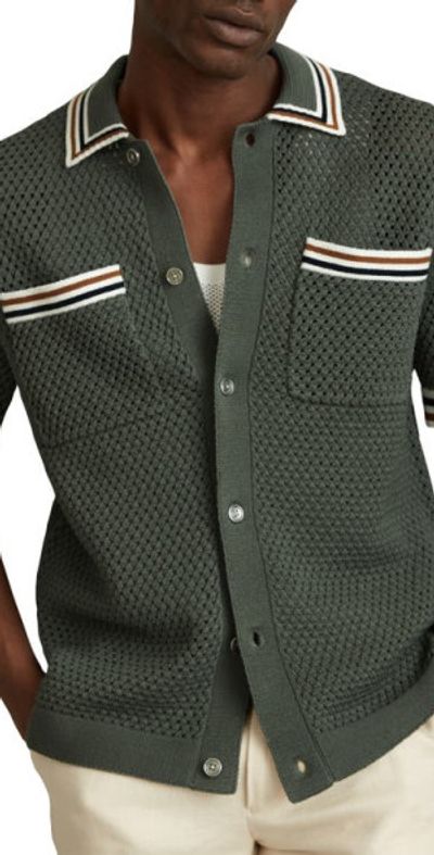 Reiss - Coulson Short Sleeve Polo Sweater in Dark Sage Green