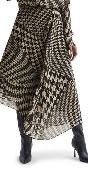 Reiss - Oksana Mixed Houndstooth Check Asymmetric Skirt in