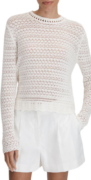 Reiss Sim Open Stitch Cotton Blend Sweater in White at Nordstrom
