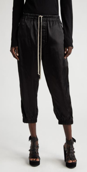 Rick Owens - Drawstring Cupro Crop Track Pants in Black at Nordstrom